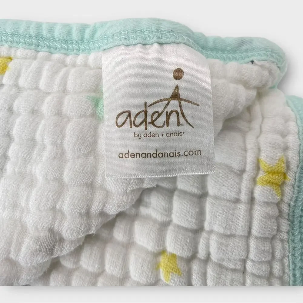 Aden & Anais Mint Green Hippo Roller Skating Yellow Balloon Baby Muslin Blanket